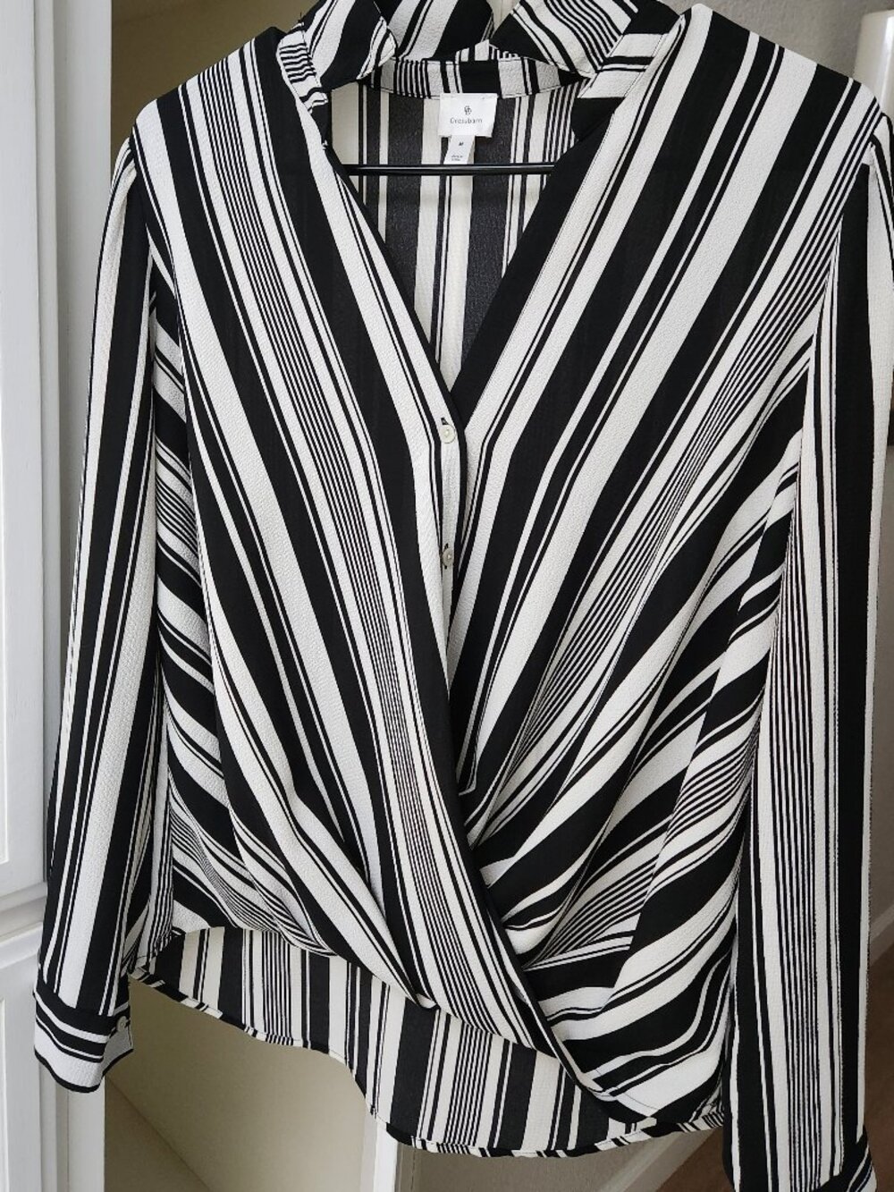 Black & White Striped Surplice Blouse